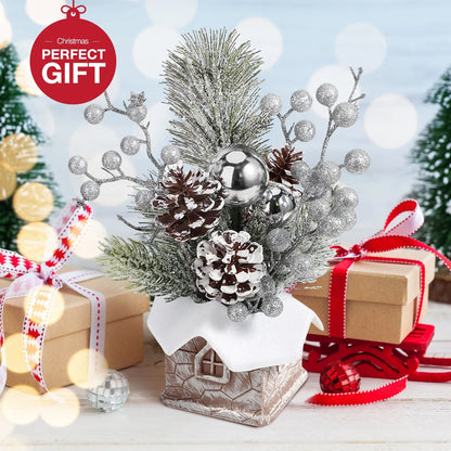 Mini Christmas Tree with Pine Cone Berry, Bottle Brush Christmas Trees for Christmas Decorations Indoor, Christmas Tabletop Decor Centerpiece | Square