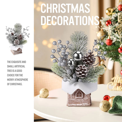 Mini Christmas Tree with Pine Cone Berry, Bottle Brush Christmas Trees for Christmas Decorations Indoor, Christmas Tabletop Decor Centerpiece | Square