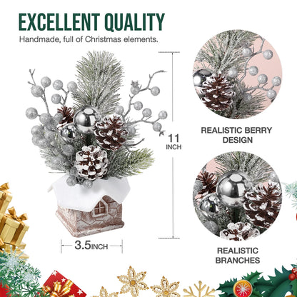 Mini Christmas Tree with Pine Cone Berry, Bottle Brush Christmas Trees for Christmas Decorations Indoor, Christmas Tabletop Decor Centerpiece | Square