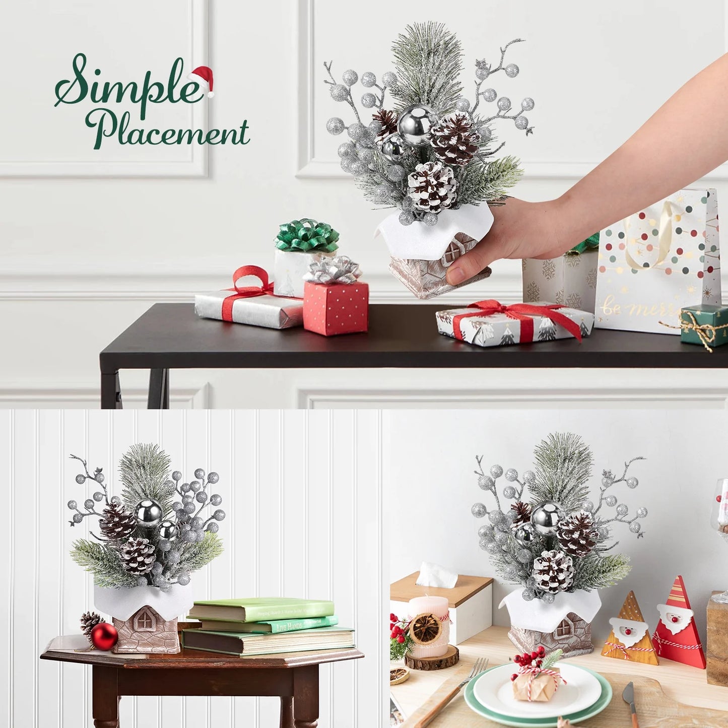 Mini Christmas Tree with Pine Cone Berry, Bottle Brush Christmas Trees for Christmas Decorations Indoor, Christmas Tabletop Decor Centerpiece | Square