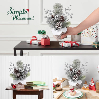 Mini Christmas Tree with Pine Cone Berry, Bottle Brush Christmas Trees for Christmas Decorations Indoor, Christmas Tabletop Decor Centerpiece | Square